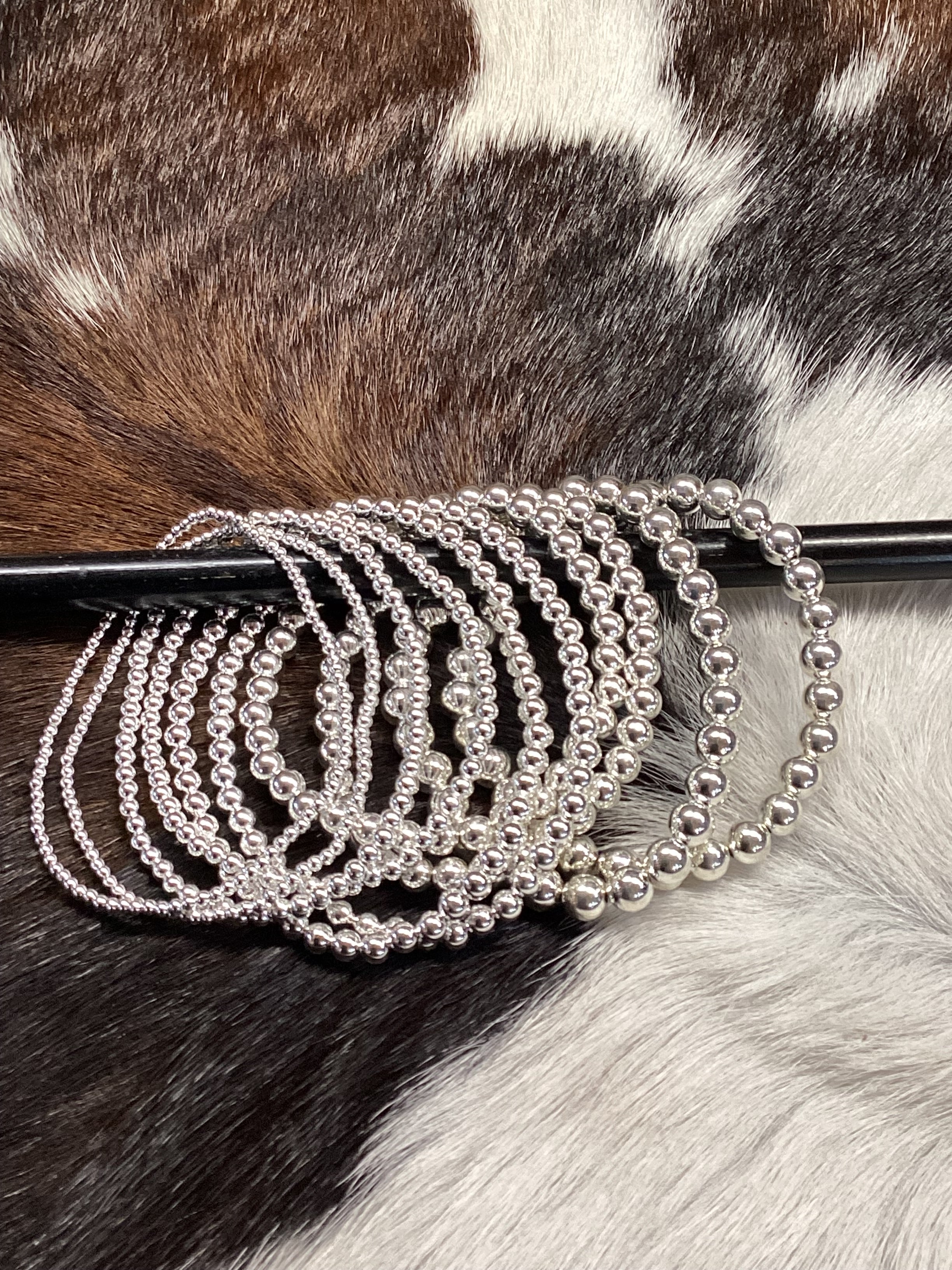 Non oxidized Sterling Silver Bead Stretch Bracelet