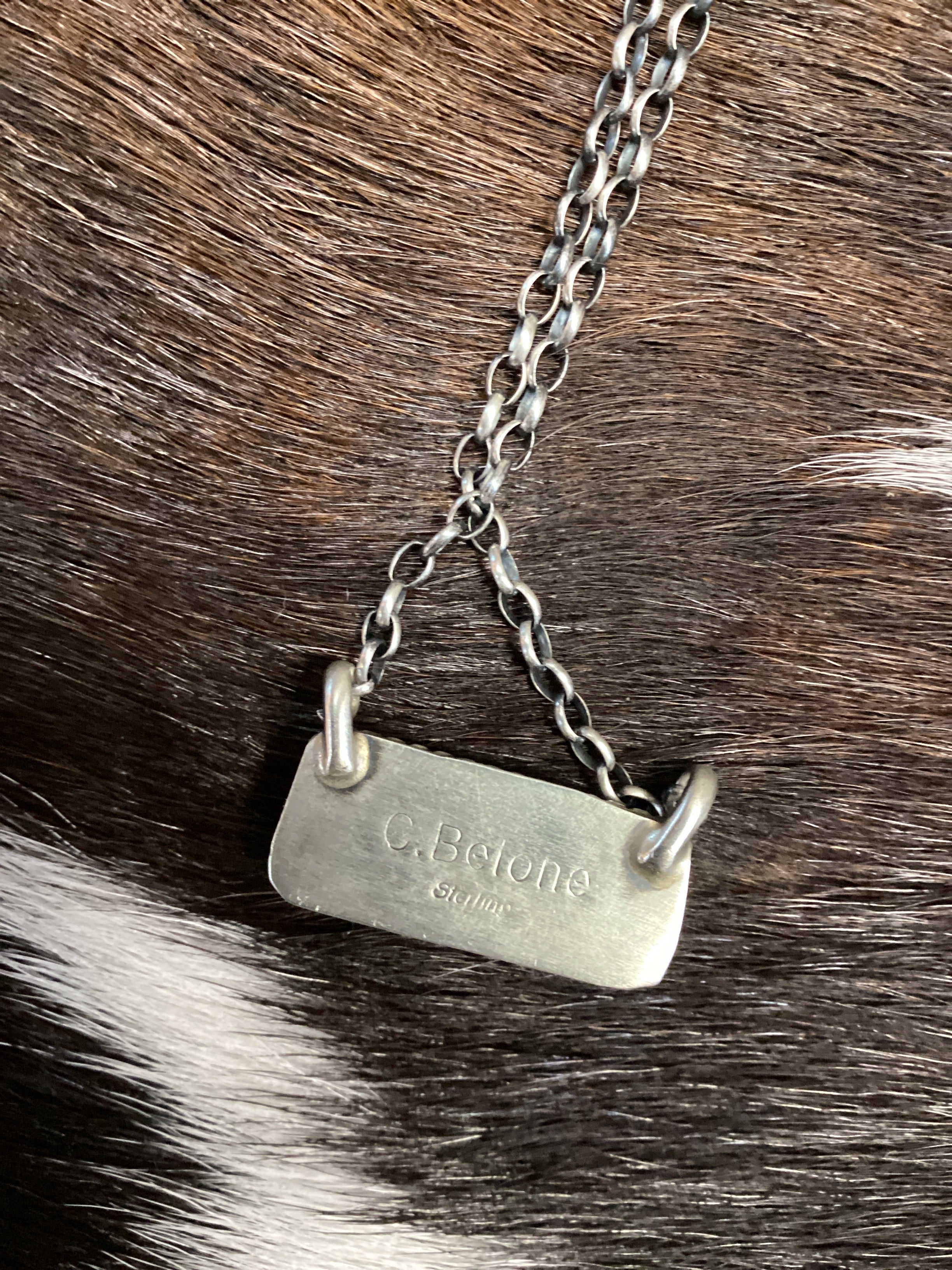 Navajo Handmade Sterling Silver Orange Spiny Oyster Shell Bar Necklace 16”