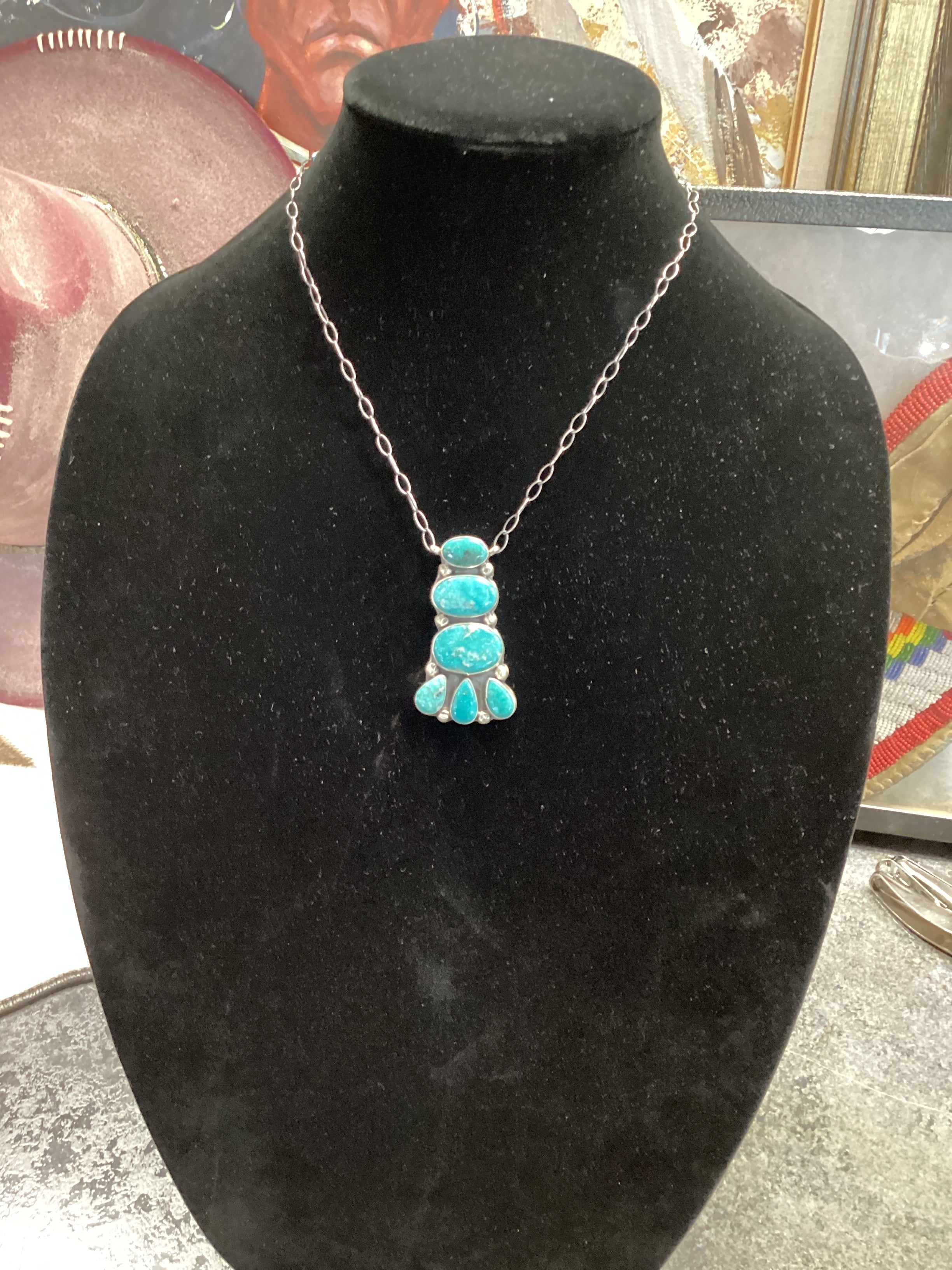 SS Stacked Cluster Turquoise Necklace