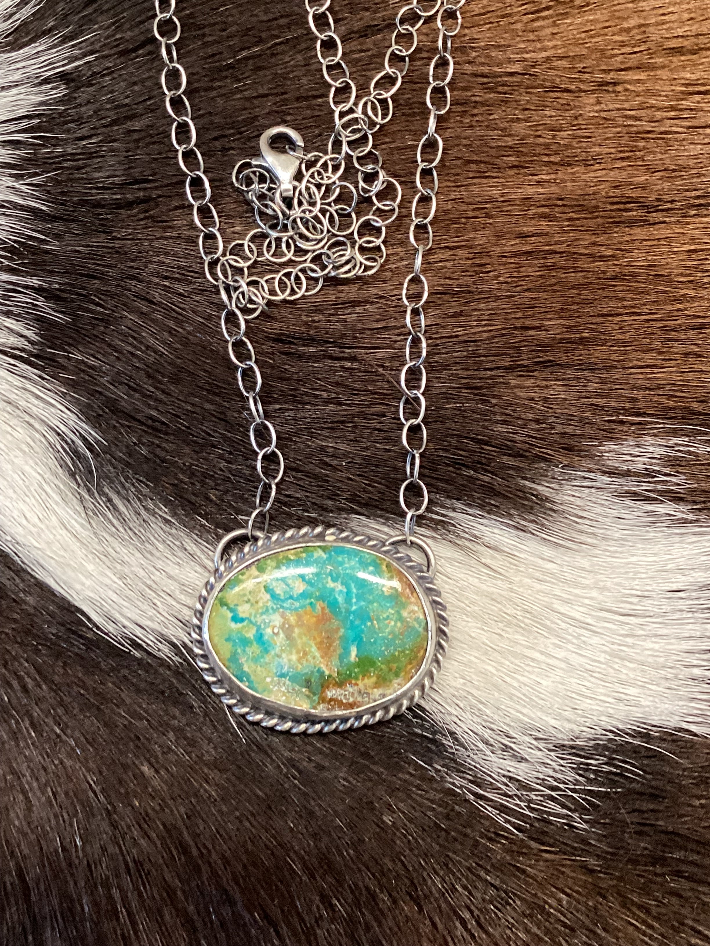 Native Navajo Handmade Sterling Silver Sonoran Gold Turquoise Bar Necklace 18”