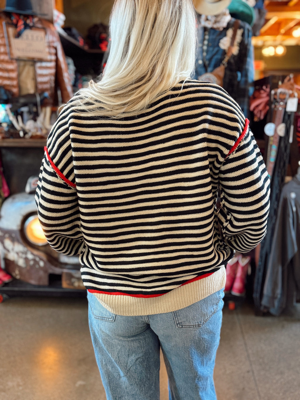 STRIPED TEXTURED BOATNECK PULLOVER SWEATER
