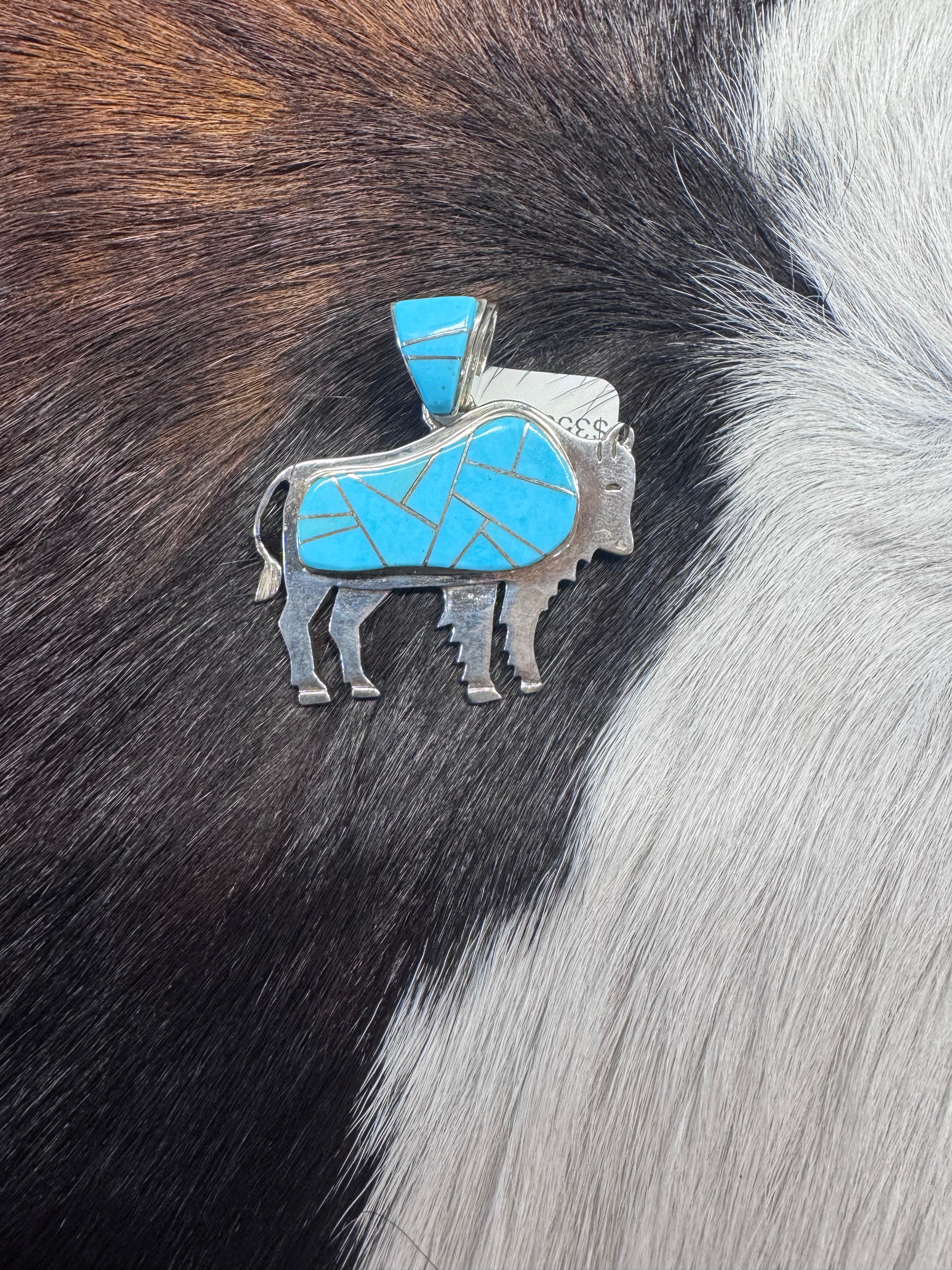 Turquoise Inlay Buffalo Pendant