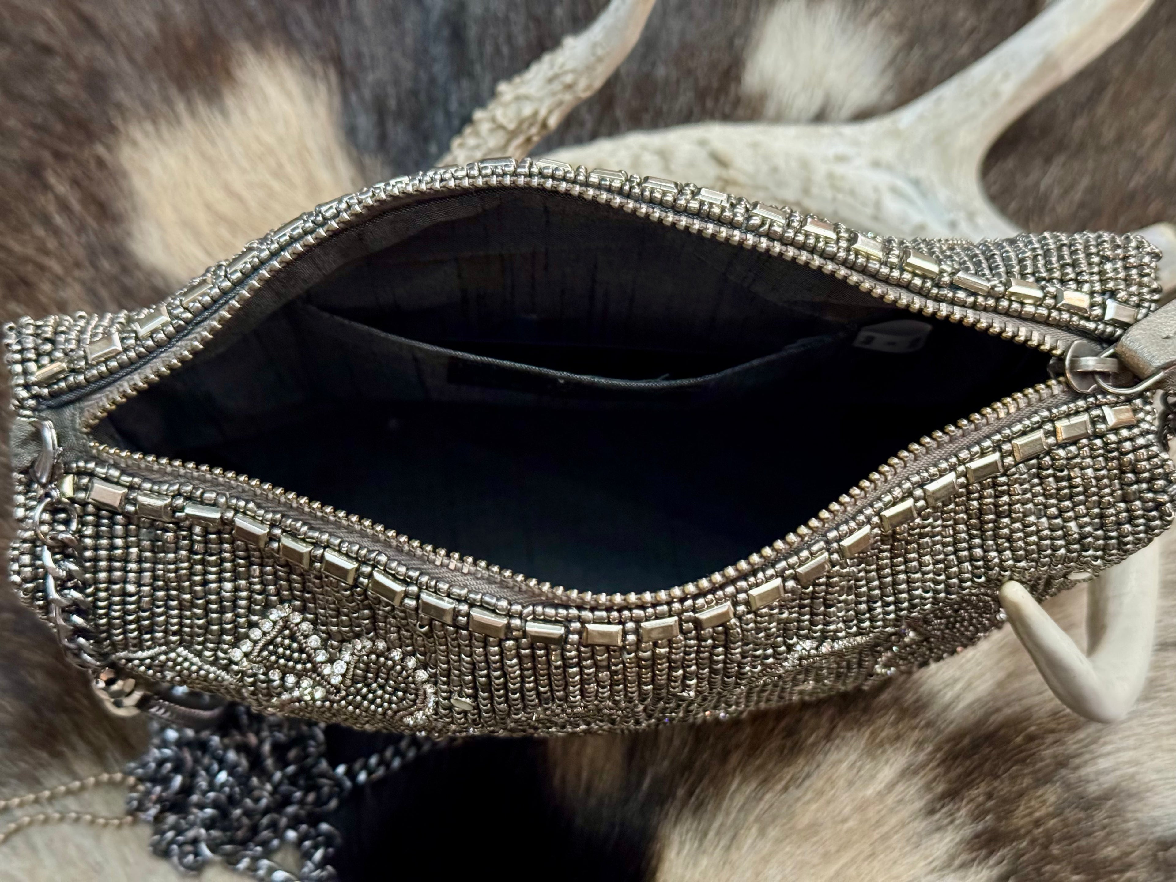 Well Suited Cards and Dice Black Beaded Crossbody Handbag