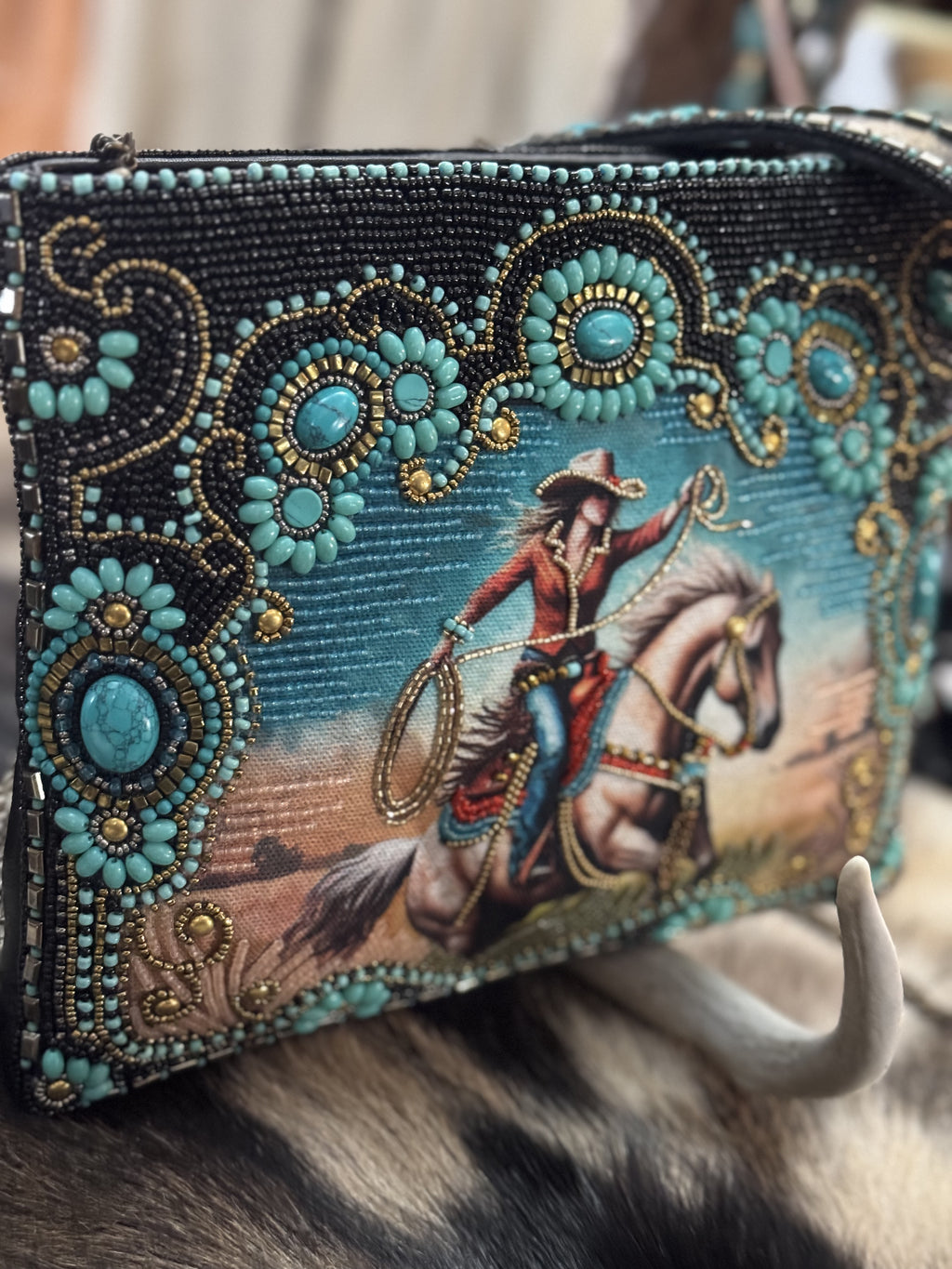 Cowgirl Beaded and Embroidered Western Crossbody Handbag