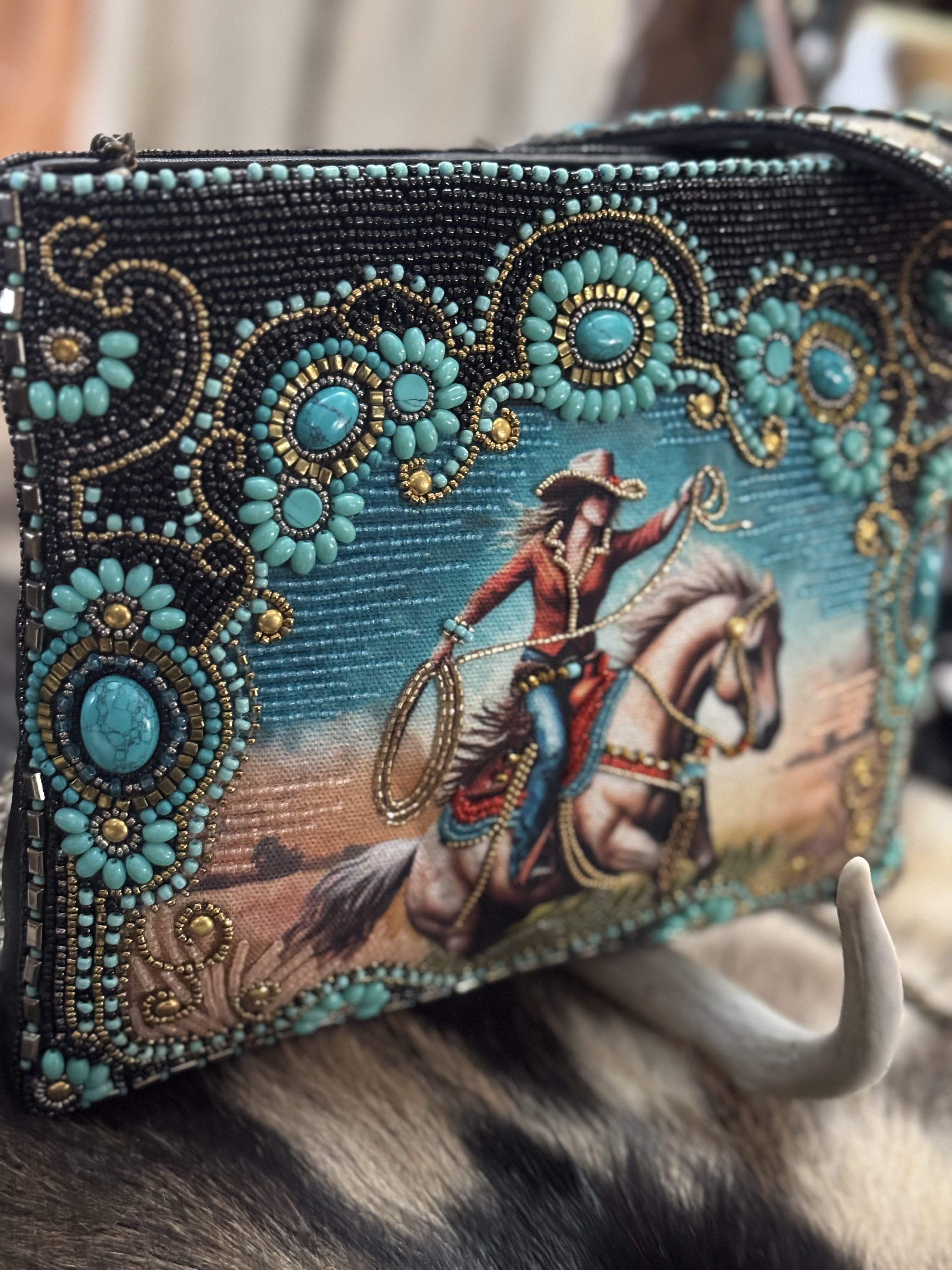 Cowgirl Beaded and Embroidered Western Crossbody Handbag