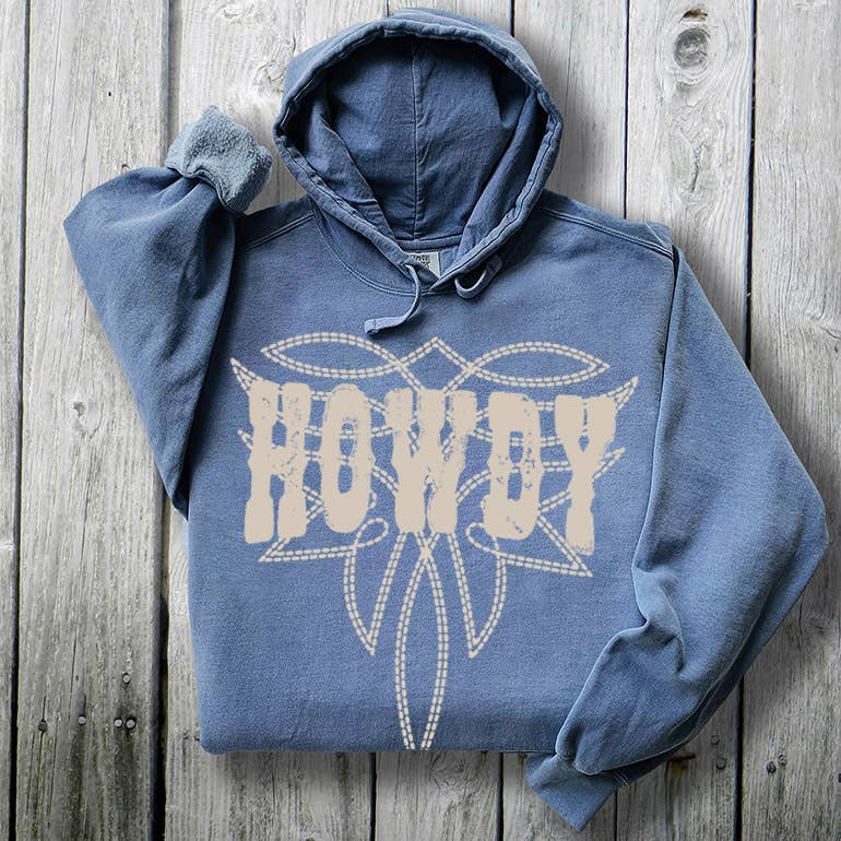 HOWDY WESTERN STITCH GRAPHIC GARMENT DYED HOODIE