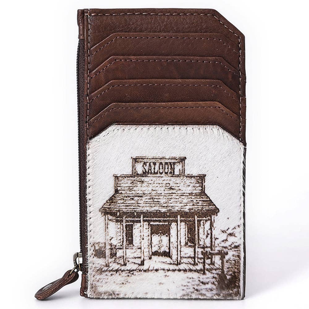 ADCCM101 Cowhide Leather Card Holder - Engraved Western Leather Slim Wallet