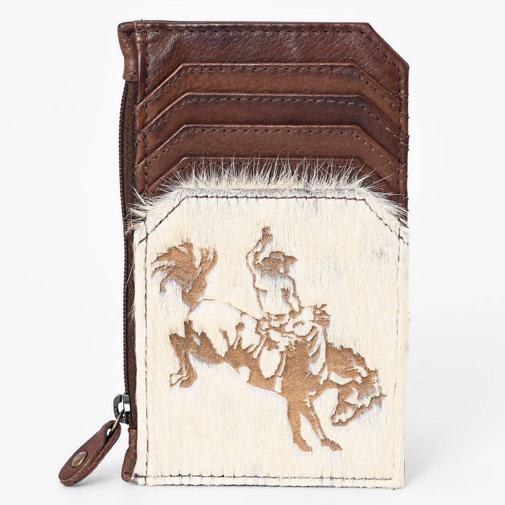 ADCCM101 Cowhide Leather Card Holder - Engraved Western Leather Slim Wallet