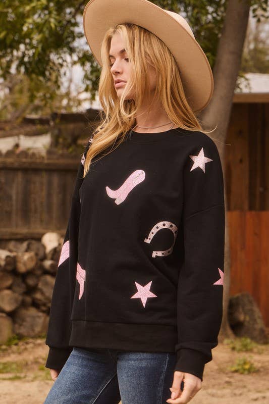 Cowboy Glitter Printed Sweatshirt