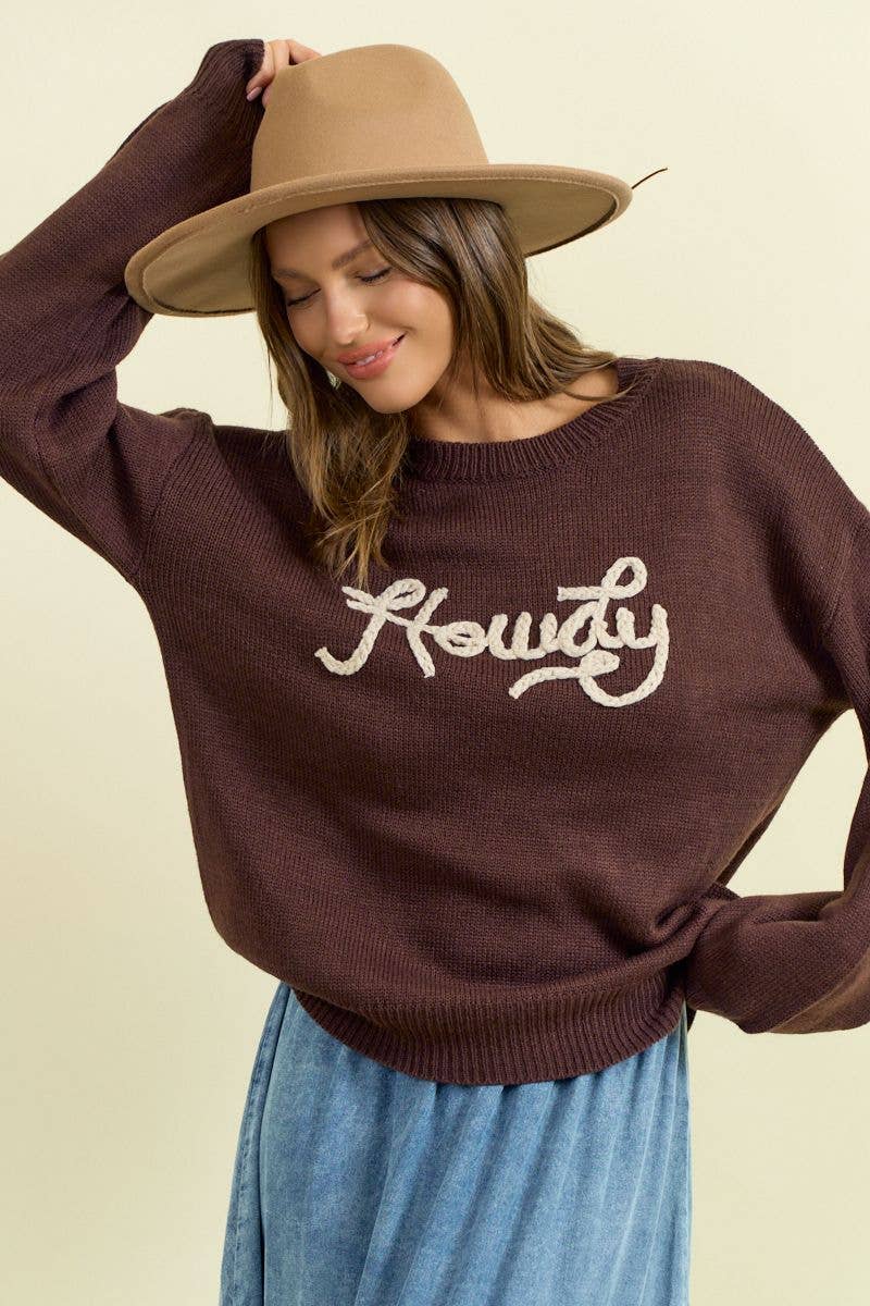 HOWDY' EMBROIDERED ROUND NECK OVERSIZED SWEATER -43995T-4