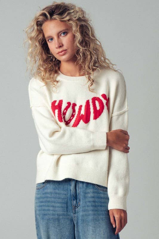 Howdy Slogan Relaxed Knit Sweater