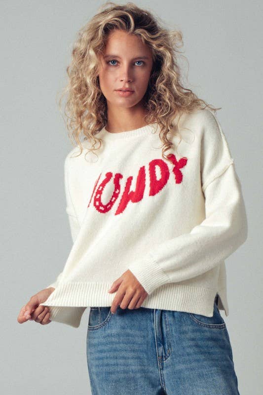 Howdy Slogan Relaxed Knit Sweater