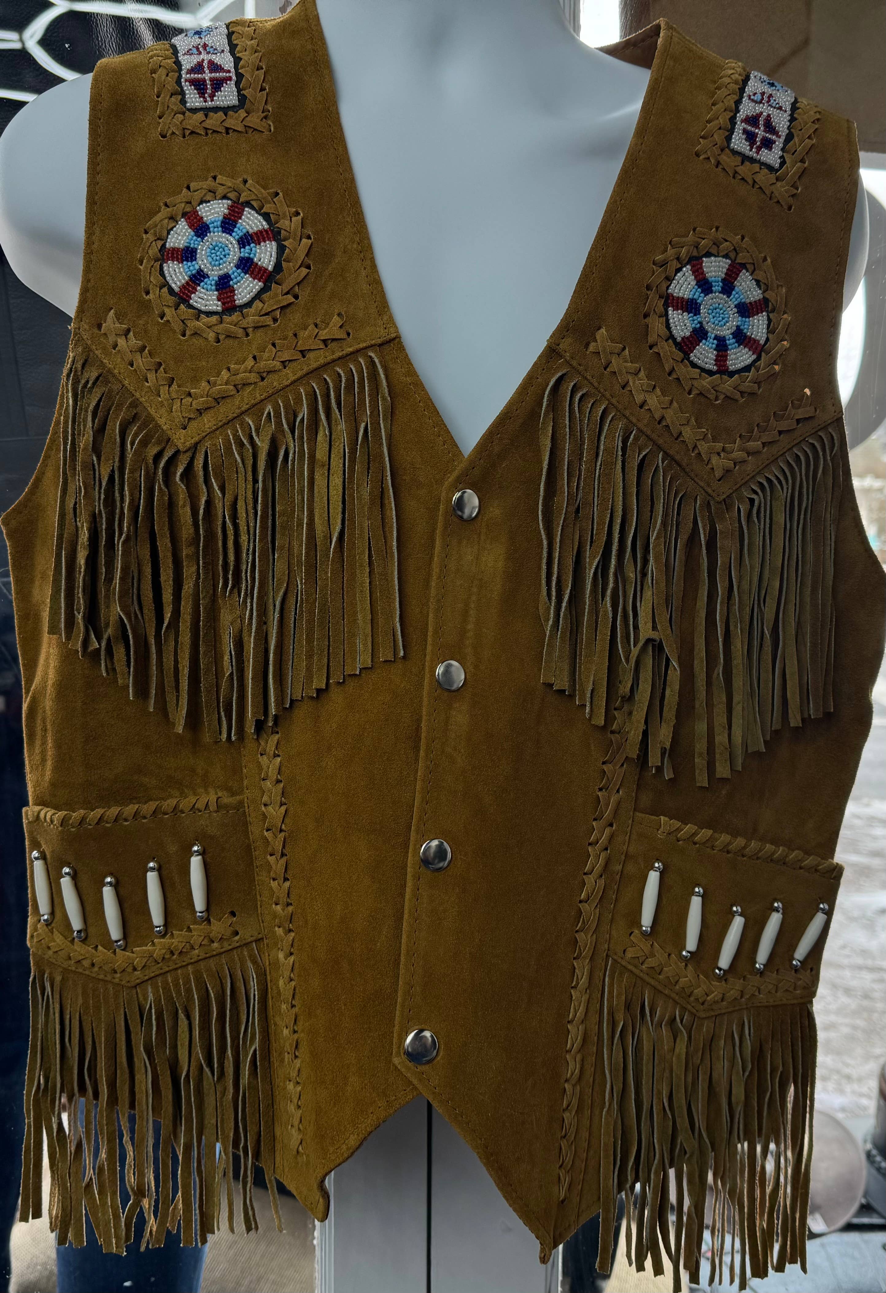 Suede Leather Vest with Fringes  waistcoat with beaded