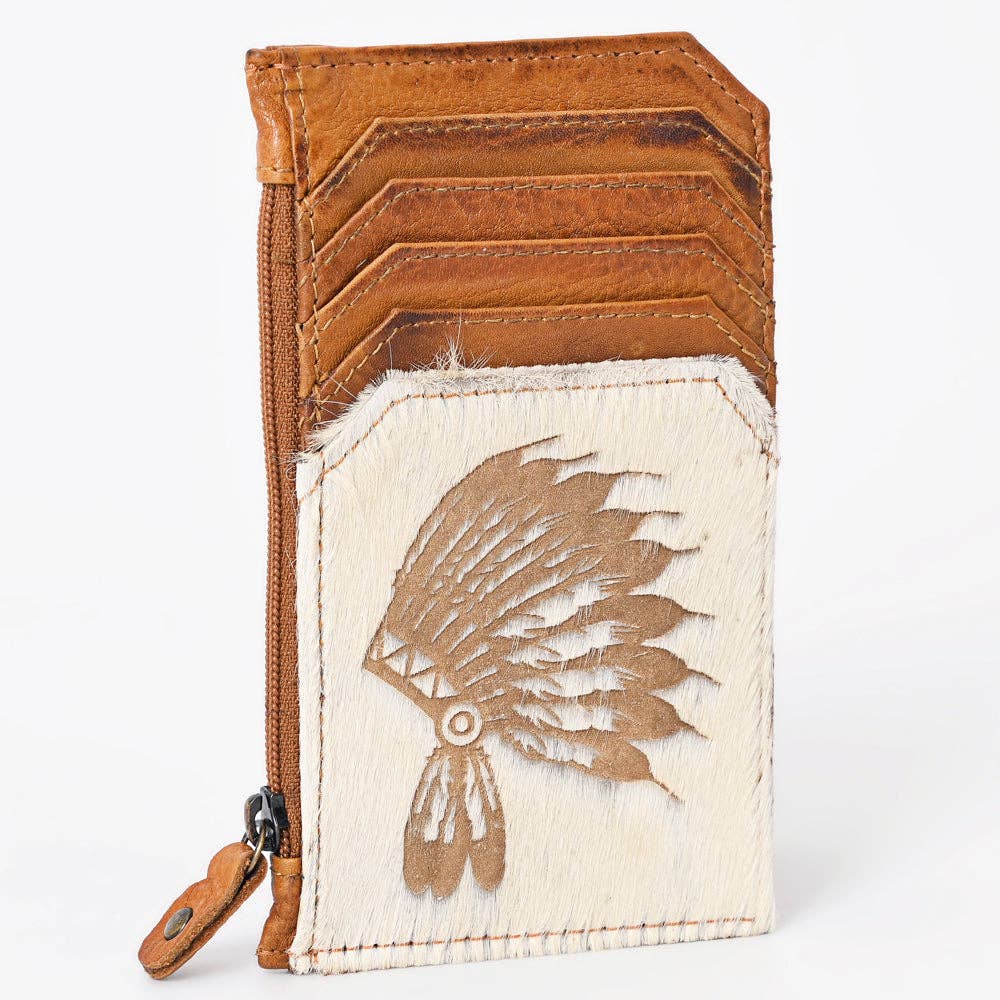 ADCCM101 Cowhide Leather Card Holder - Engraved Western Leather Slim Wallet