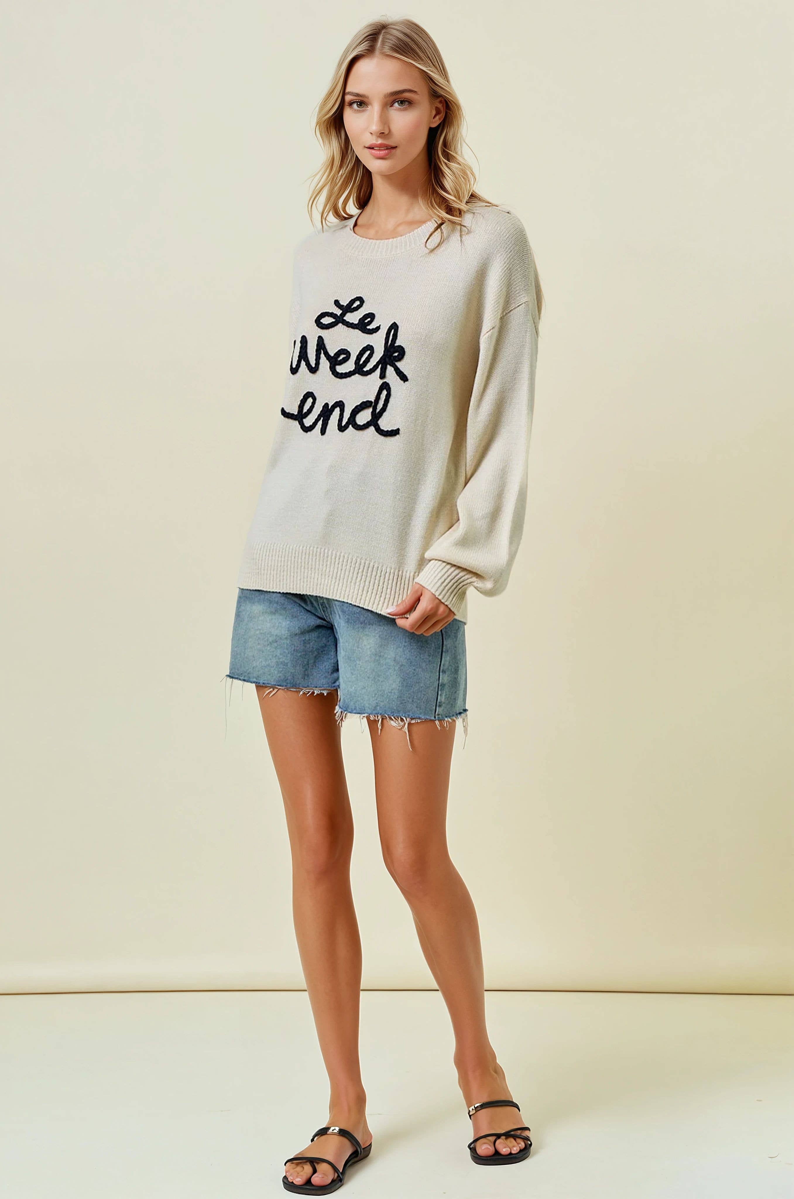 LE WEEKEND EMBROIDERED OVERSIZED SWEATER - 43995T-5