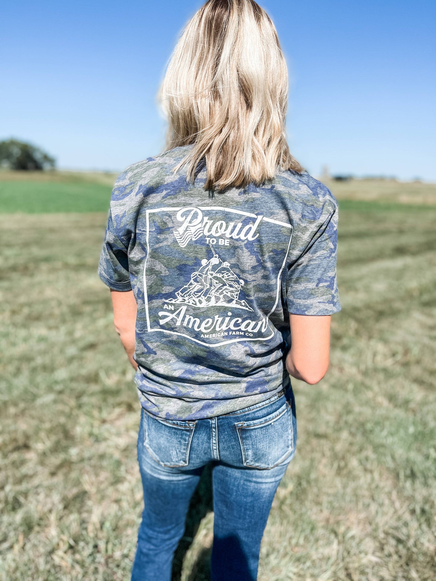 Graphic Patriotic ‘Proud American' Camo Graphic Tee