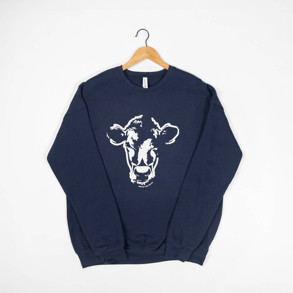 Western Watercolor Cow Navy Graphic Crewneck