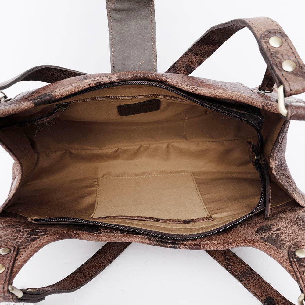 Tooled Leather Hair-On Hobo Bag with Turquoise Concho - Western Shoulder Purse