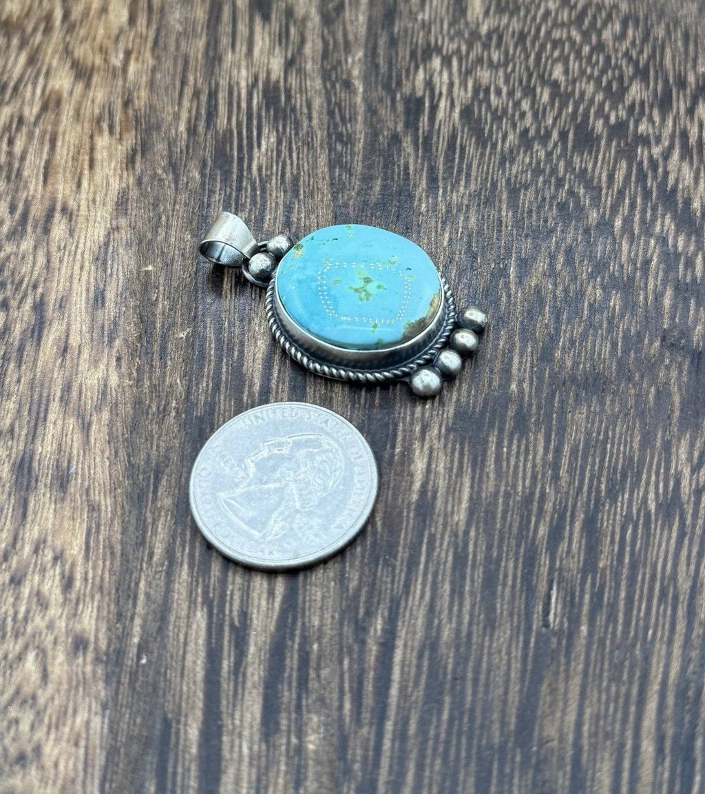 Navajo Handmade Sterling Silver Sonoran Gold Turquoise Pendant Old Look