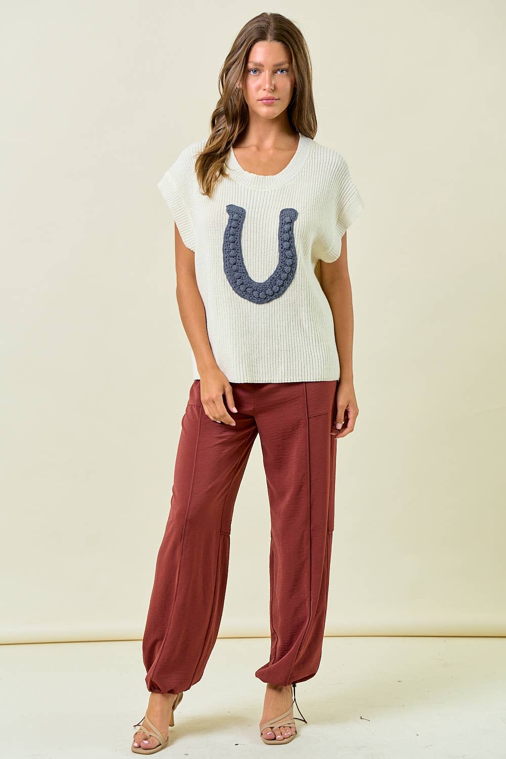 HORSESHOE RIBBED SWEATER VEST - 45223T