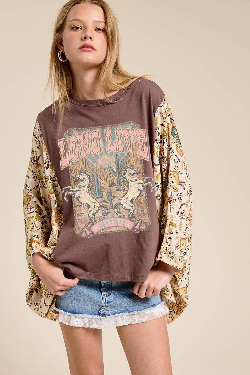 Long Live Cowgirls Vintage Kaftan Graphic Top