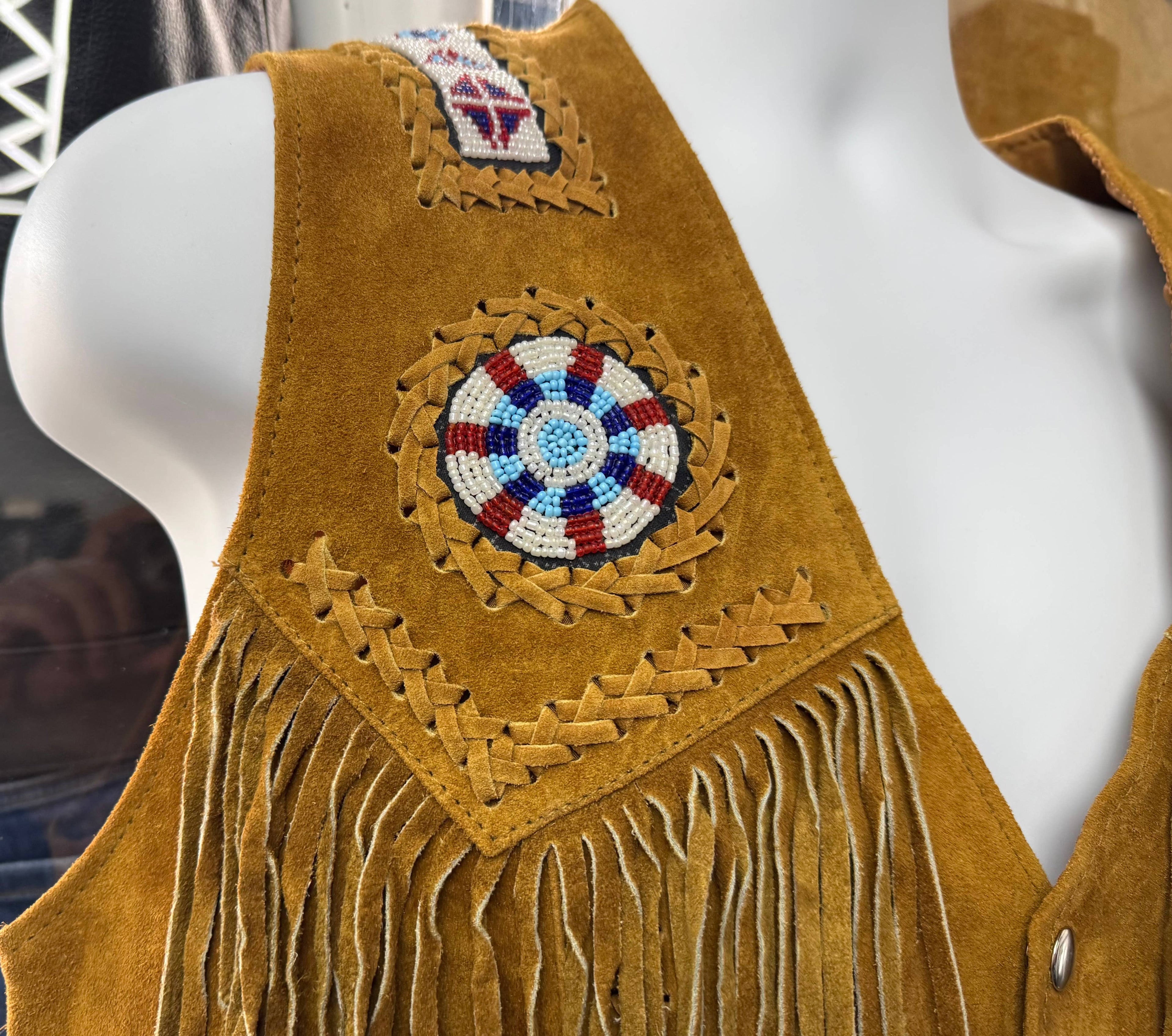 Suede Leather Vest with Fringes  waistcoat with beaded