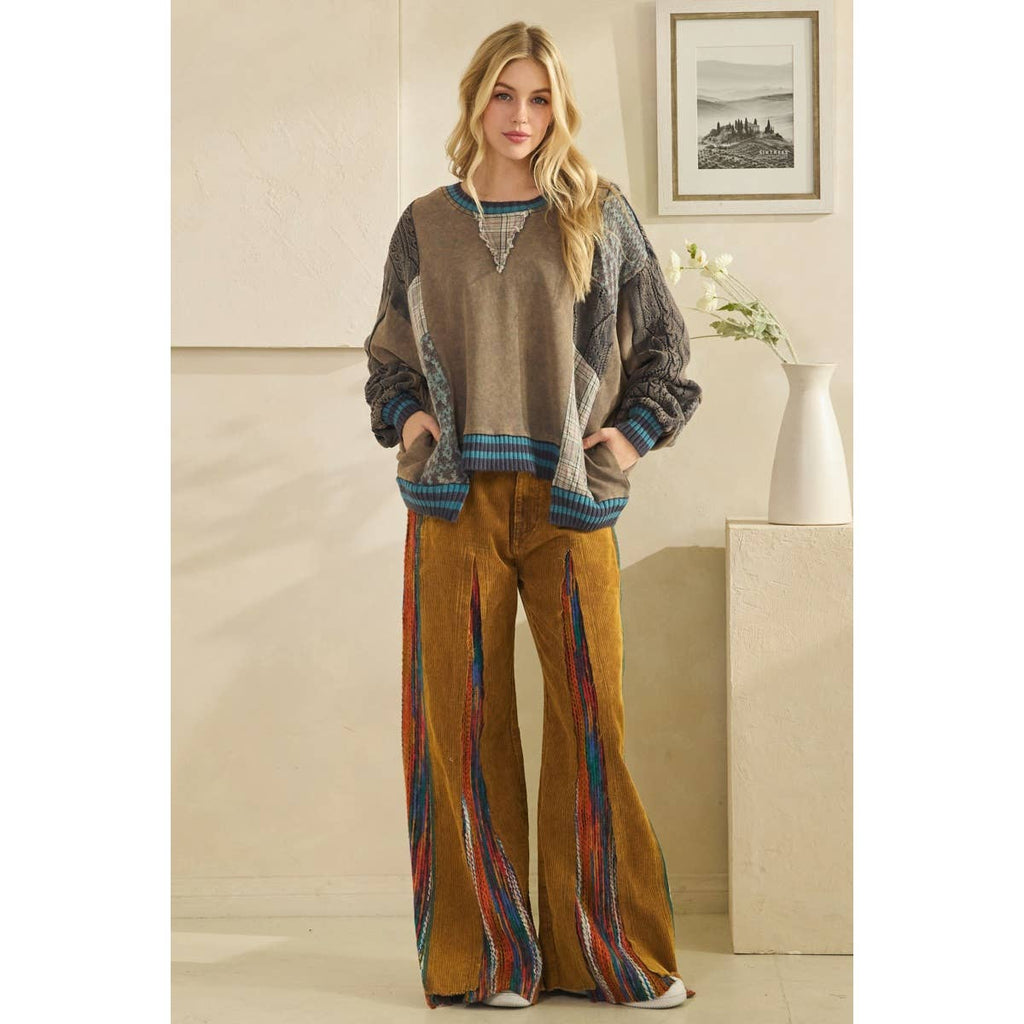WASHED FABRIC MIX SWEATER TOP