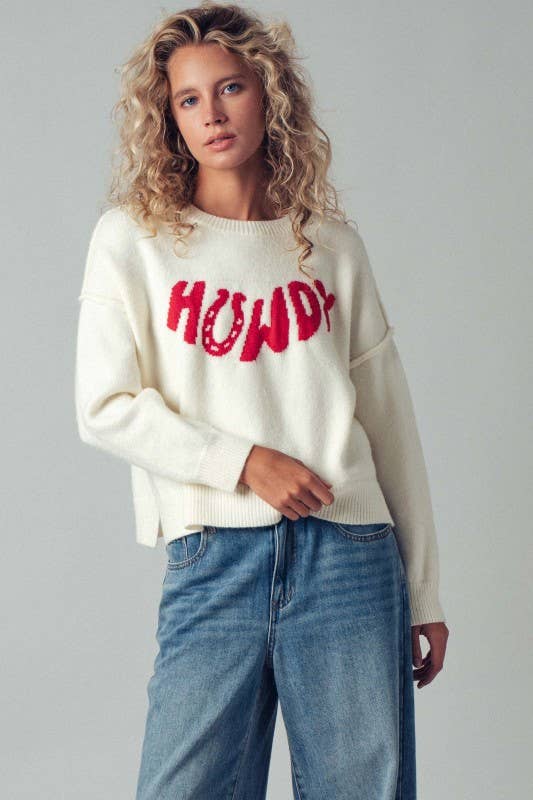Howdy Slogan Relaxed Knit Sweater