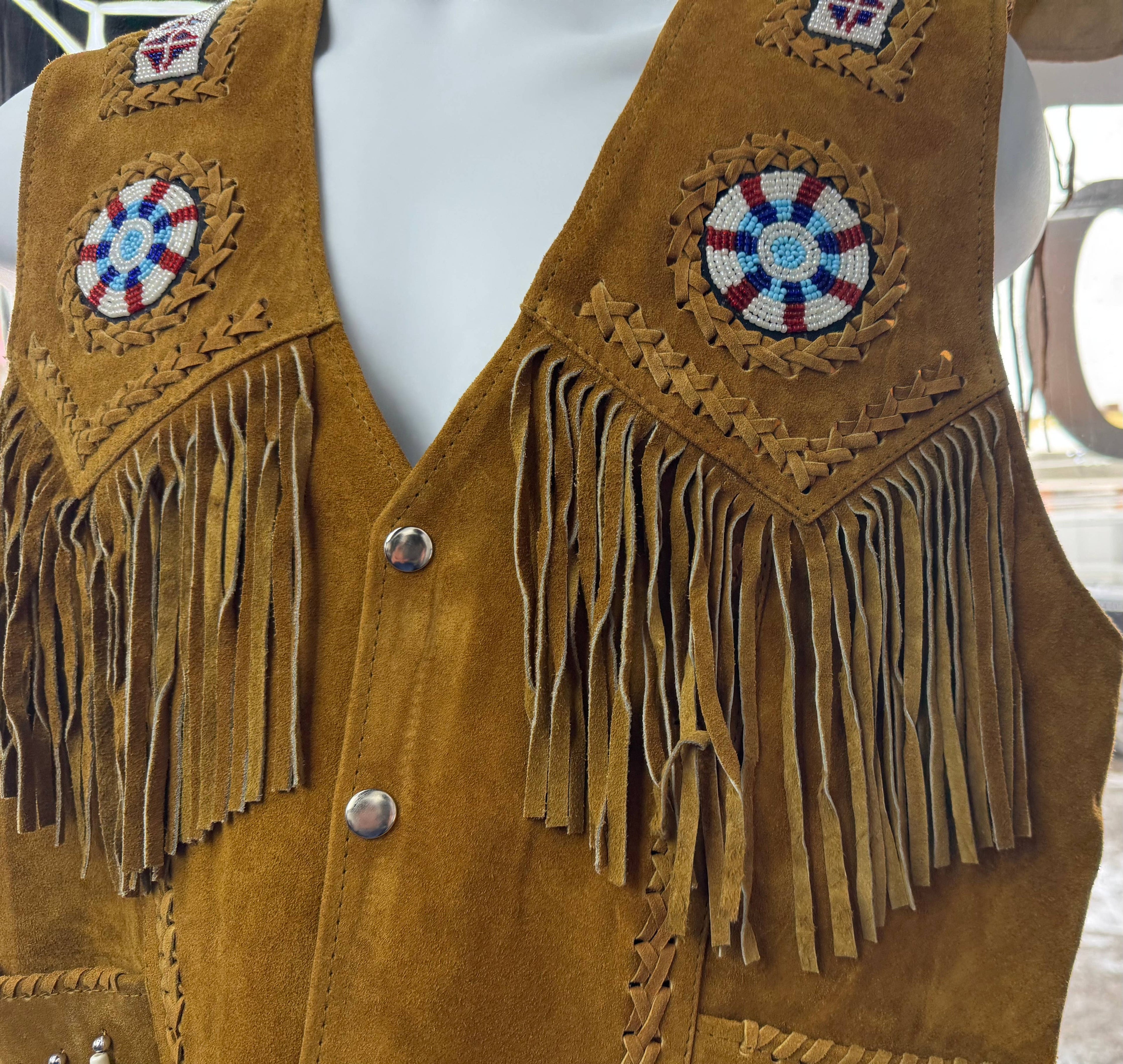 Suede Leather Vest with Fringes  waistcoat with beaded