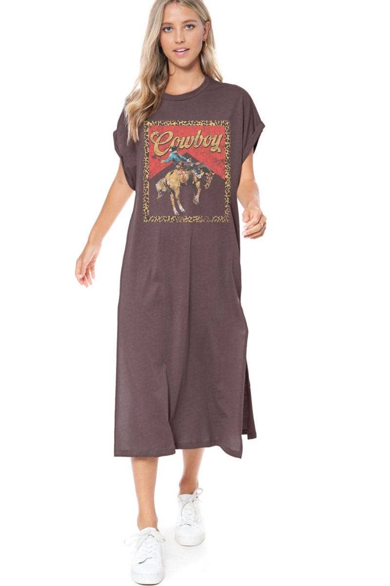 Western Cowboy Leopard Frame Graphic Maxi Dress Top