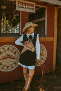 Horse Sweater Dress w/Faux White Ruffled Oxford Dress