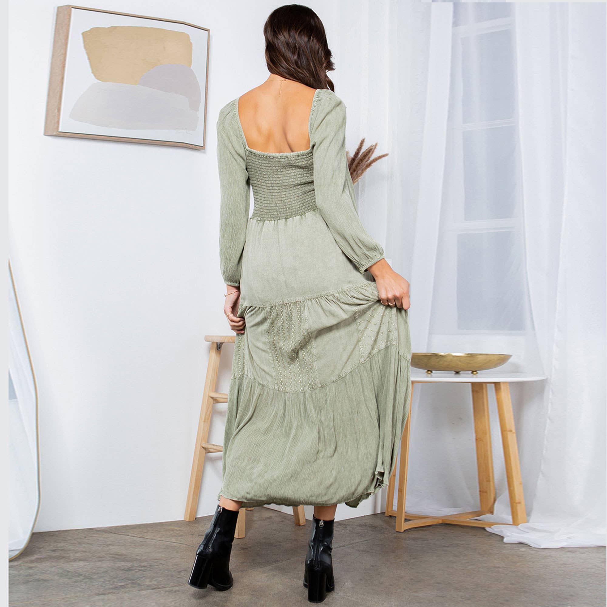 Embroidered Mid-Length Dress
