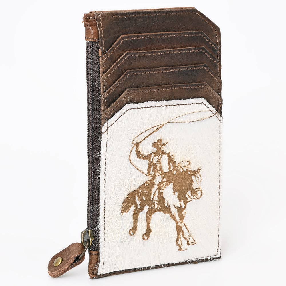 ADCCM101 Cowhide Leather Card Holder - Engraved Western Leather Slim Wallet