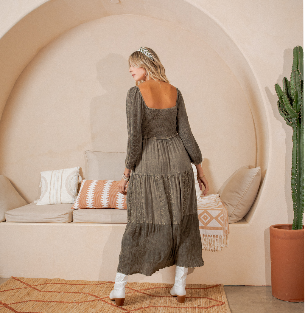 Embroidered Mid-Length Dress