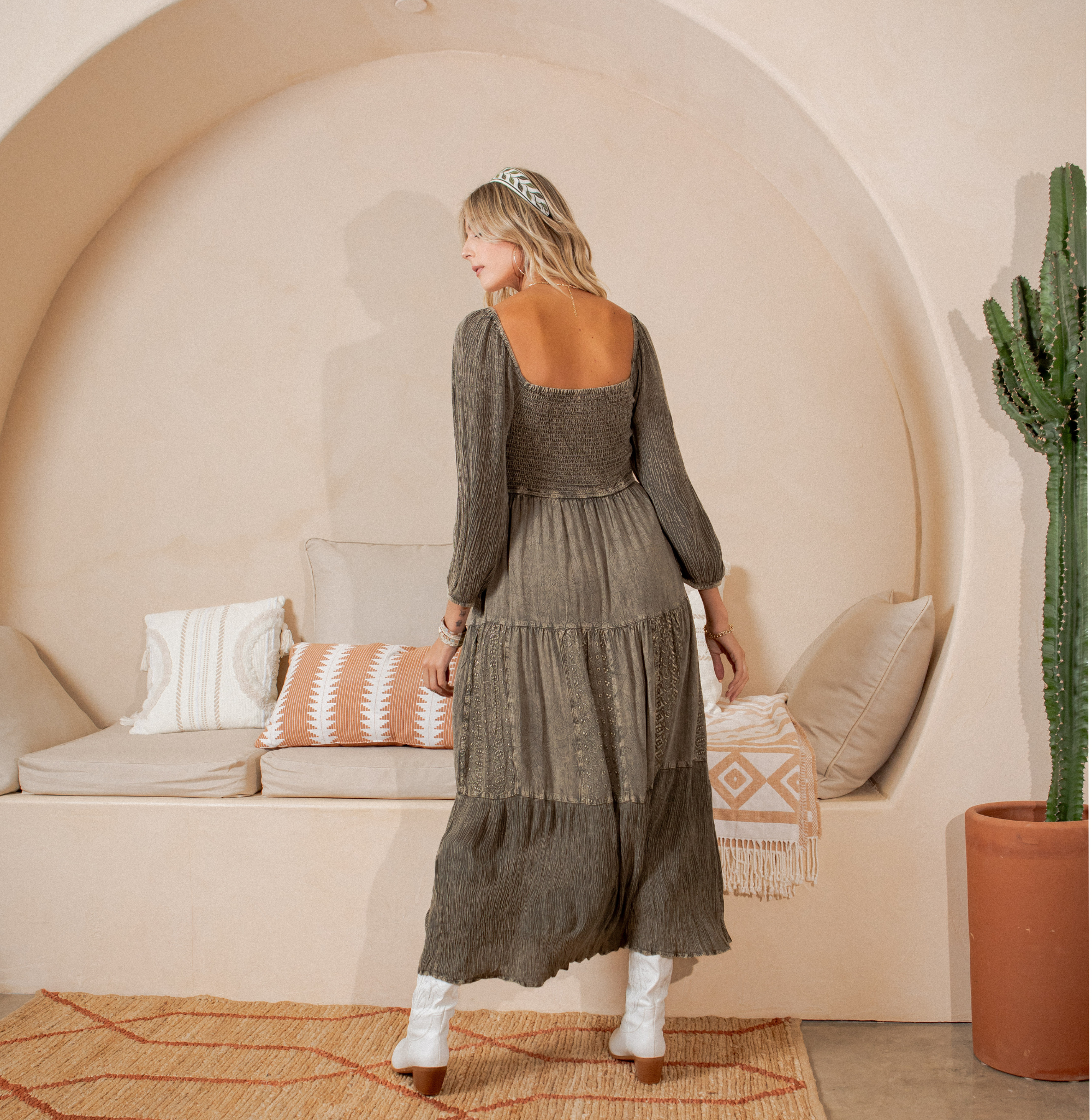 Embroidered Mid-Length Dress