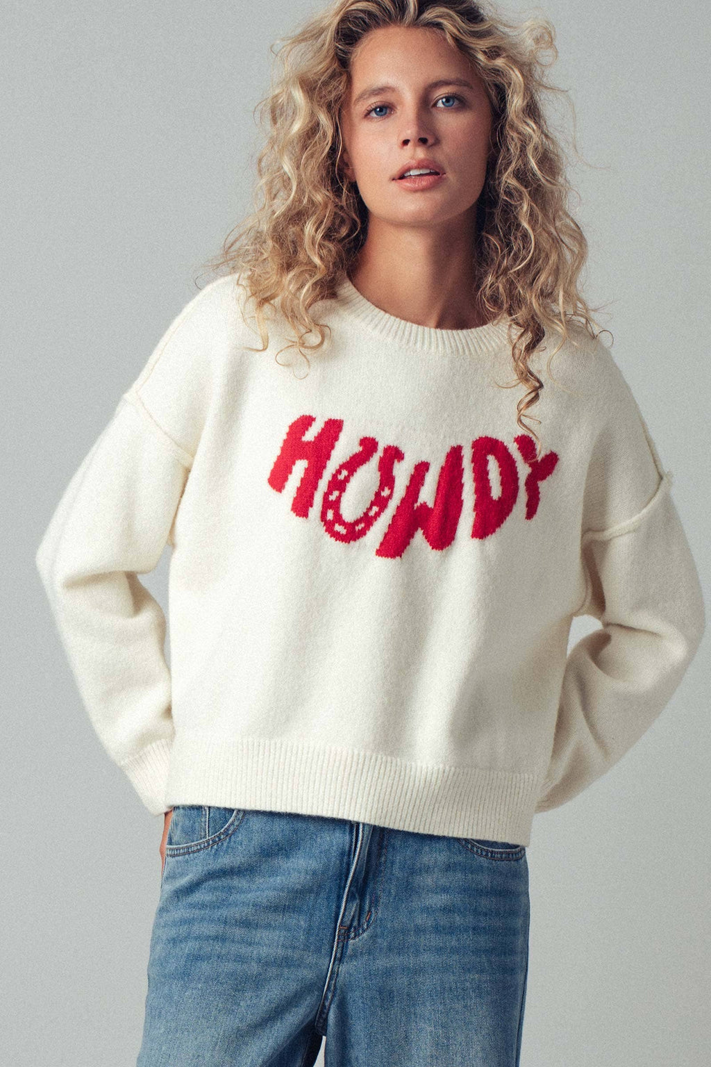 Howdy Slogan Relaxed Knit Sweater