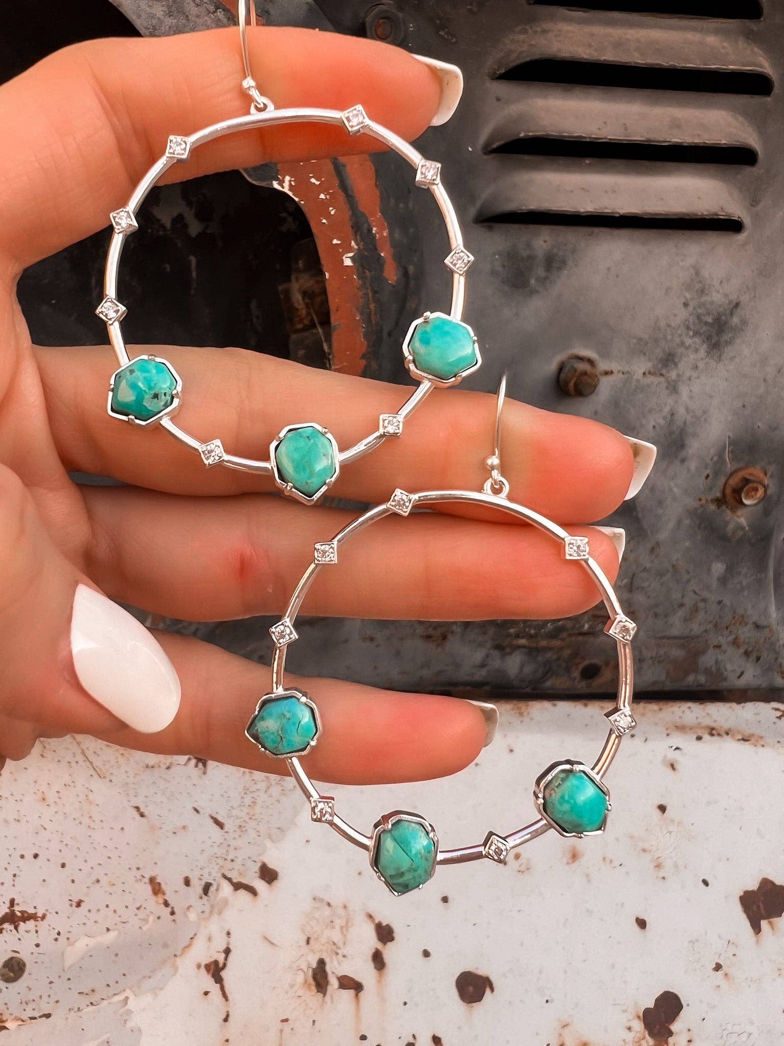 Triple Stone and CZ Hoop Earring |