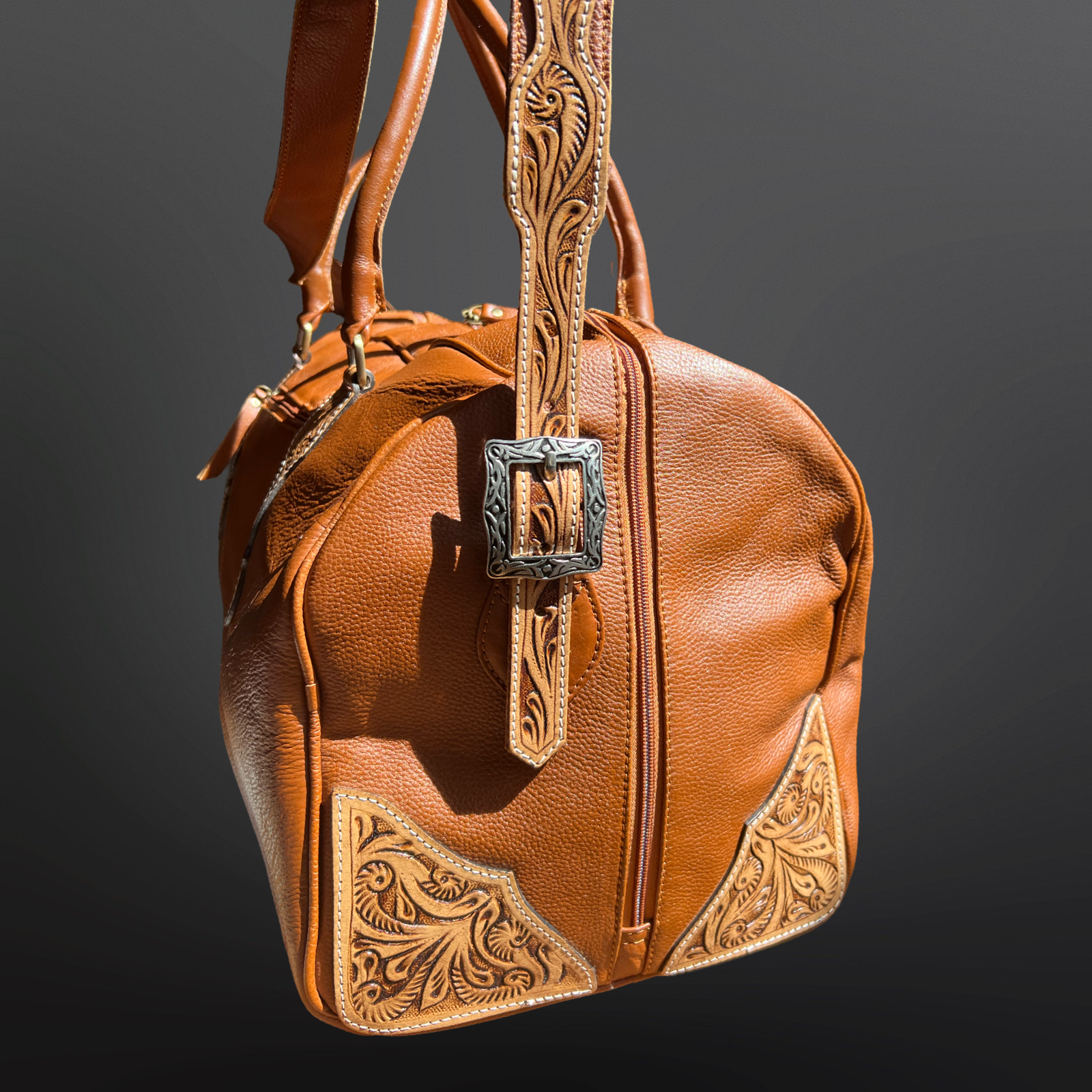 Western Tooled Leather Duffle Bag