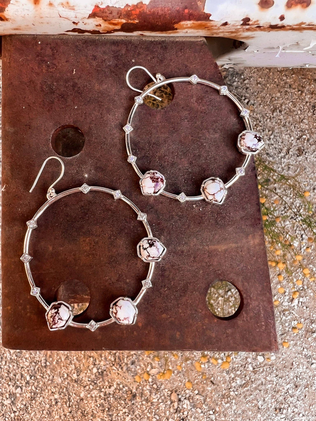 Triple Stone and CZ Hoop Earring |