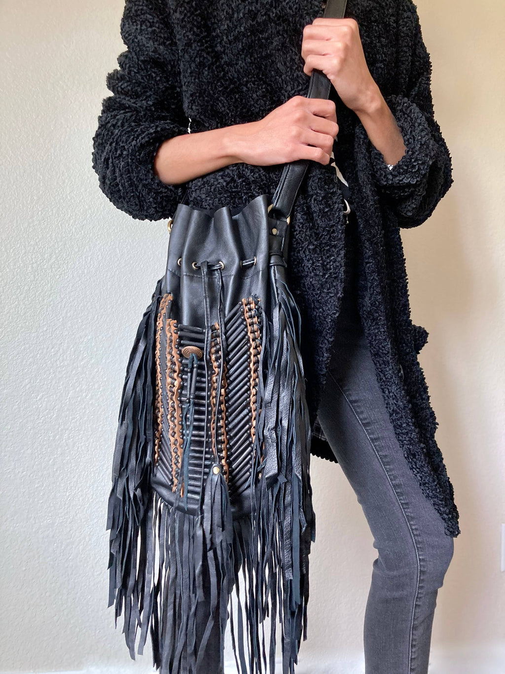 Oversized Leather Fringe Western Crossbody Bag