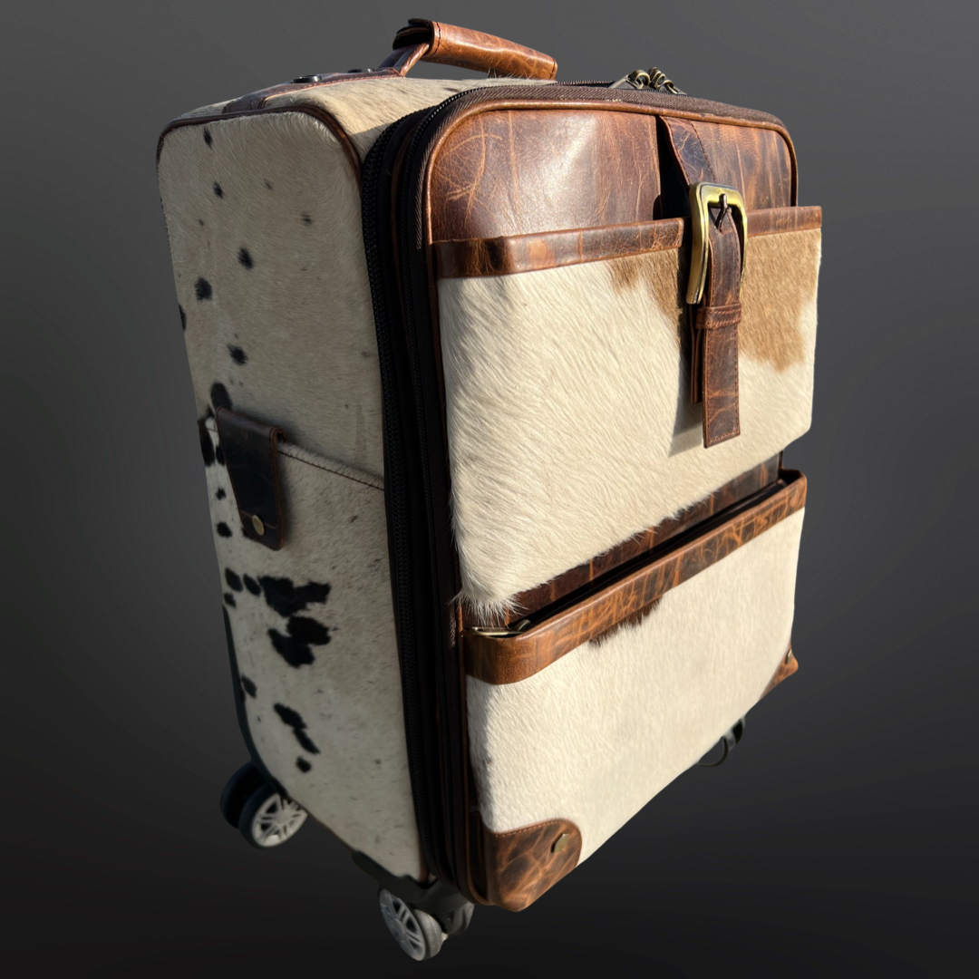 Leather Cowhide Western Wheeled Carry-On Suitcase