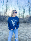 Western Watercolor Cow Navy Graphic Crewneck