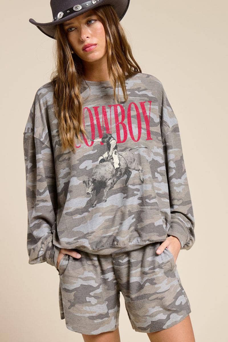 Cowboy Rodeo Western Graphic L/S French Terry Pullover