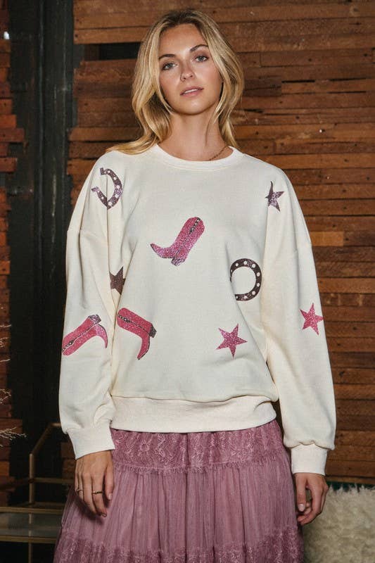 Cowboy Glitter Printed Sweatshirt