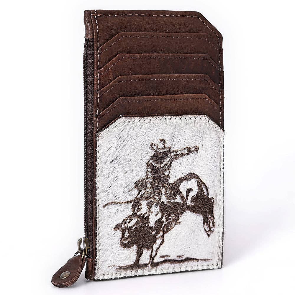 ADCCM101 Cowhide Leather Card Holder - Engraved Western Leather Slim Wallet
