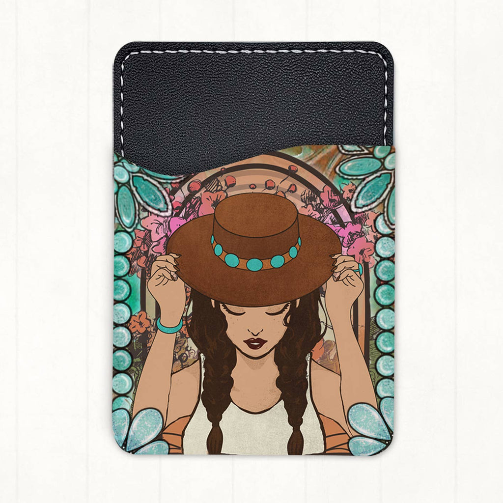 Boho Cowgirl with Hat Western Phone Wallet Card Holder