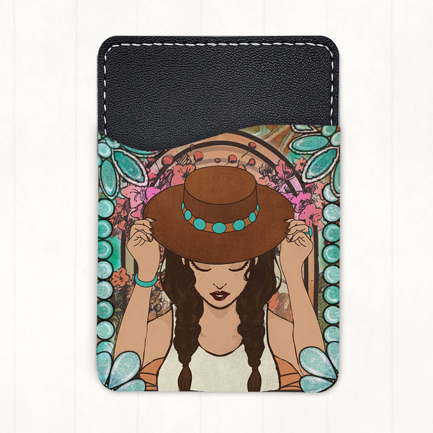 Boho Cowgirl with Hat Western Phone Wallet Card Holder
