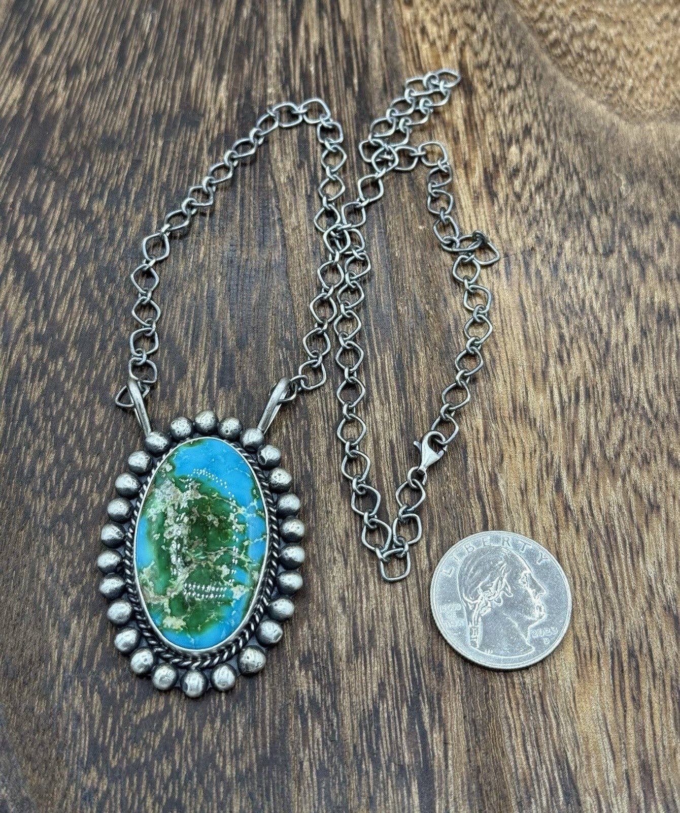 Native Navajo Handmade Sterling Silver Sonoran Gold Turquoise Necklace 18” Large