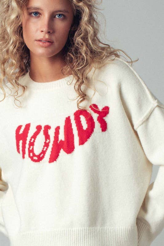 Howdy Slogan Relaxed Knit Sweater