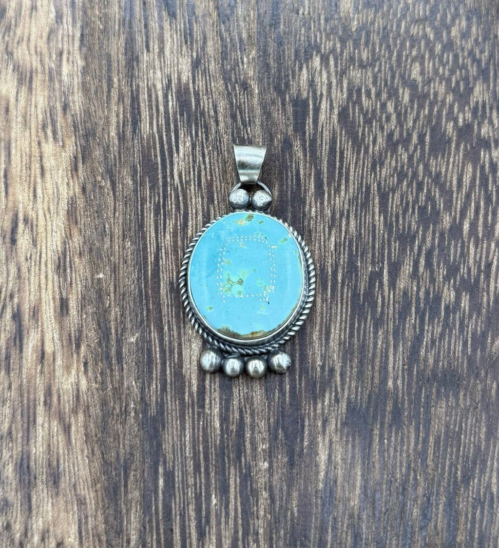 Navajo Handmade Sterling Silver Sonoran Gold Turquoise Pendant Old Look